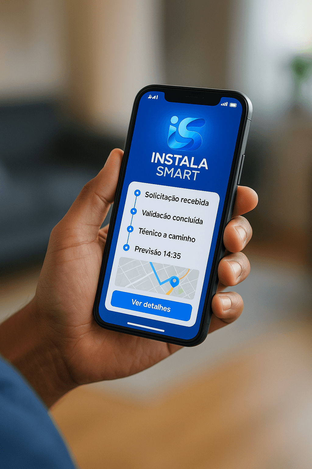 Mulher agendando instalação pelo smartphone